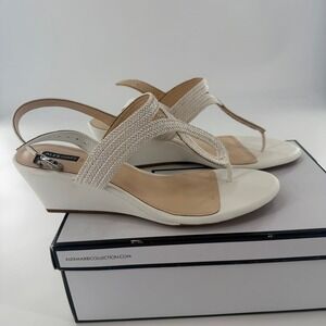 Alex Marie Olive Wedge Sandal Women 11M White NEW Braided Slingback Thong Heel